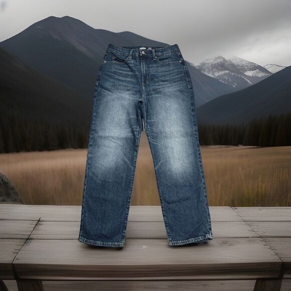 Old Navy Sky Hi Straight Jeans 8 (29x26.5) Blue Relaxed Ankle Stretch Womens - Picture 1 of 9